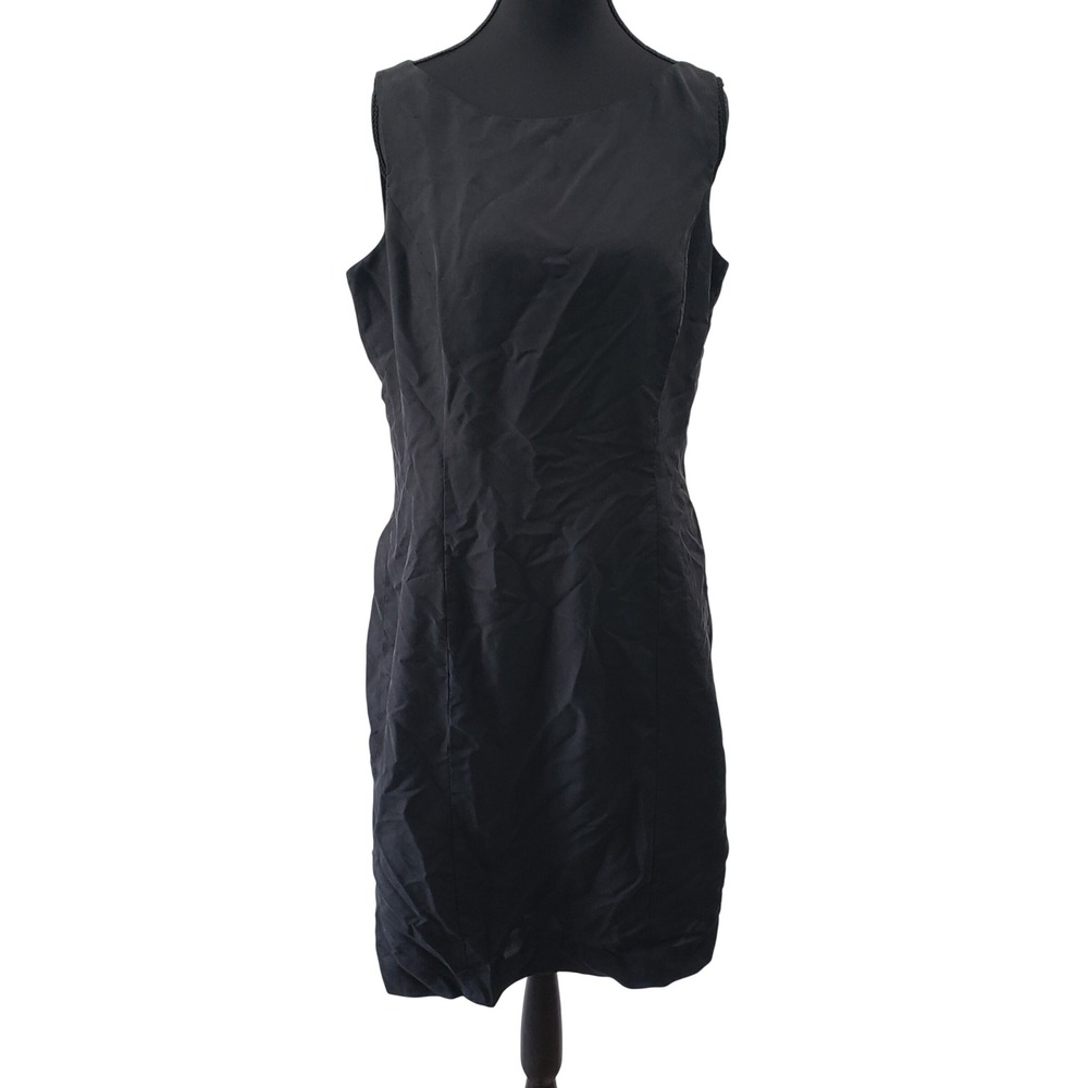 Vintage Ann‎ Taylor Sheath Dress Womens 12 Black Silk Sleeveless Knee Length LBD